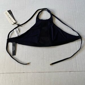 NWT Vitamin A Carbon 38 Swim Celine High Neck Mesh Halter Bikini Top Black S 8/M